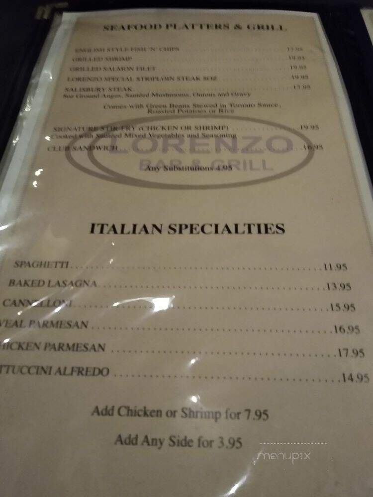 Lorenzo Bar & Grill - Ottawa, ON menu_pic