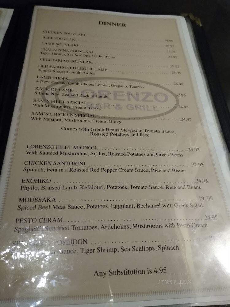 Lorenzo Bar & Grill - Ottawa, ON menu_pic