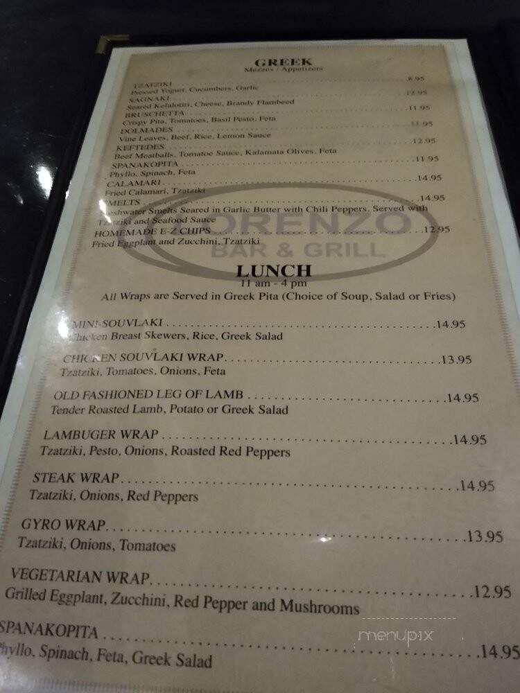 Lorenzo Bar & Grill - Ottawa, ON menu_pic