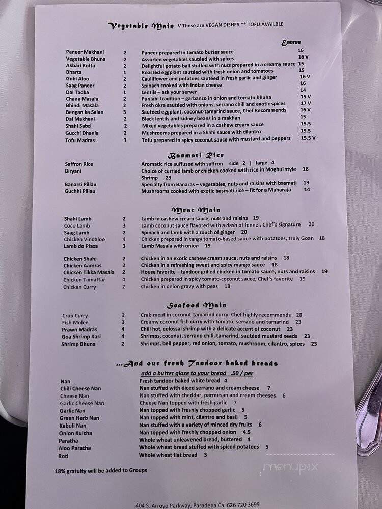 Akbar Cuisine of India - Pasadena, CA menu_pic