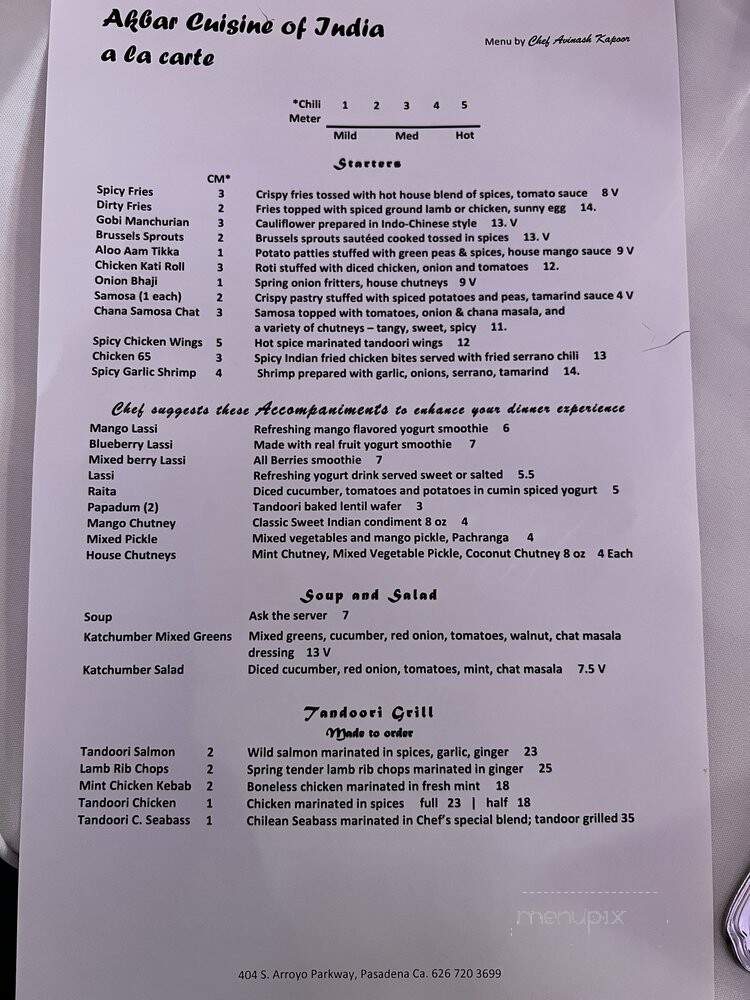 Akbar Cuisine of India - Pasadena, CA menu_pic