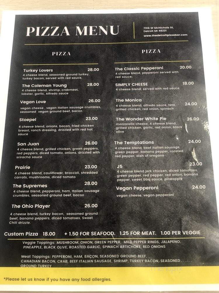 Detroit Pizza Bar - Detroit, MI menu_pic
