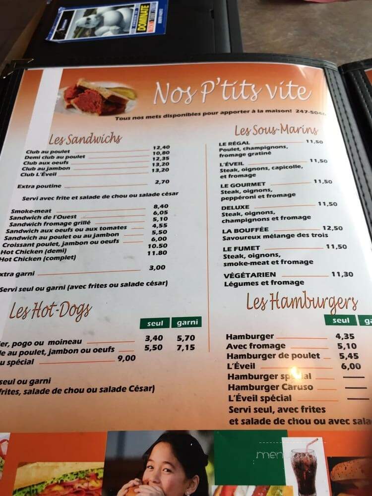 L'Eveil - L'Islet, QC menu_pic