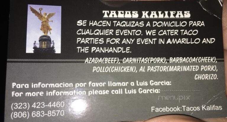 Tacos Kalifas - Amarillo, TX menu_pic