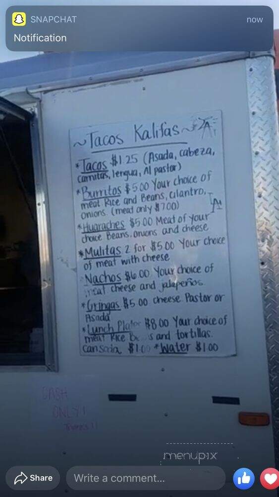 Tacos Kalifas - Amarillo, TX menu_pic