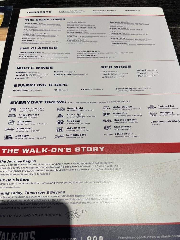 Walk-On's Sports Bistreaux - Fayetteville, AR menu_pic
