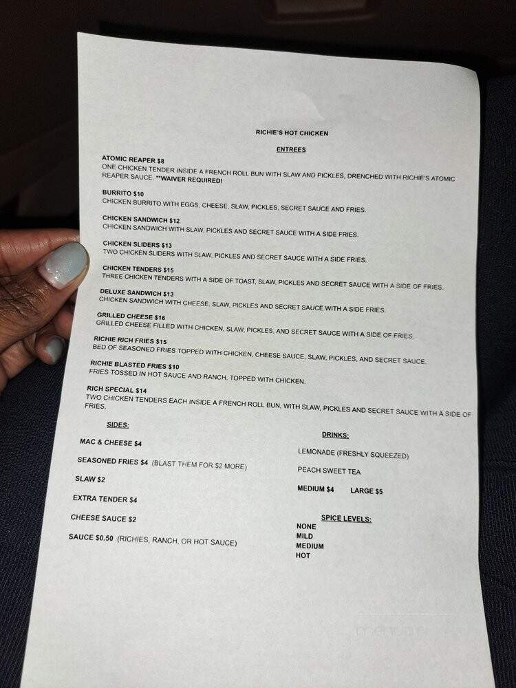 Richie's Hot Chicken - San Antonio, TX menu_pic