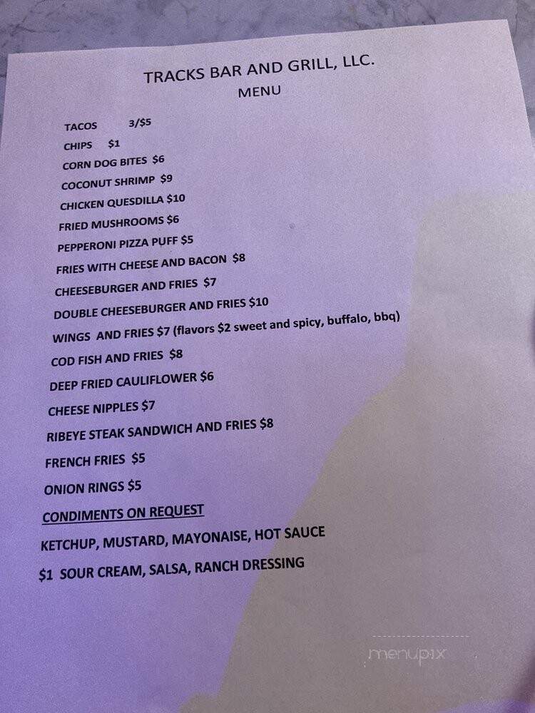 Tracks Bar and Grill - Louisville, KY menu_pic