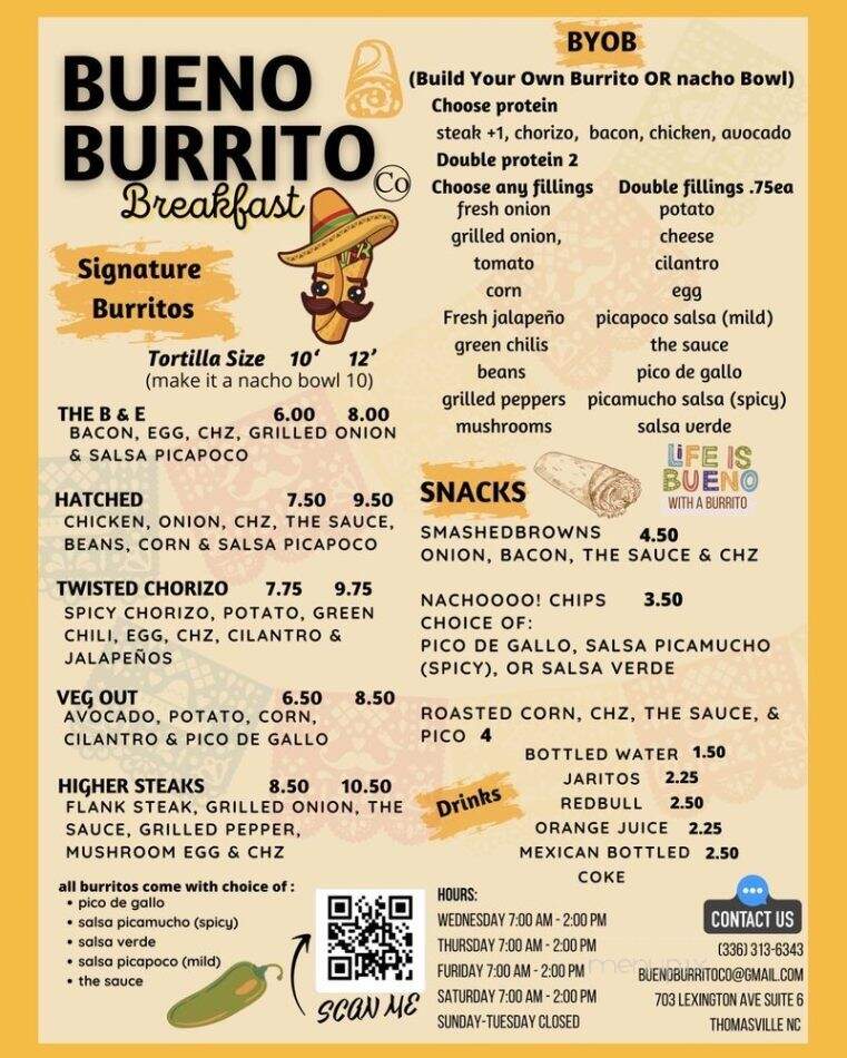 Bueno Burrito Breakfast - Thomasville, NC menu_pic