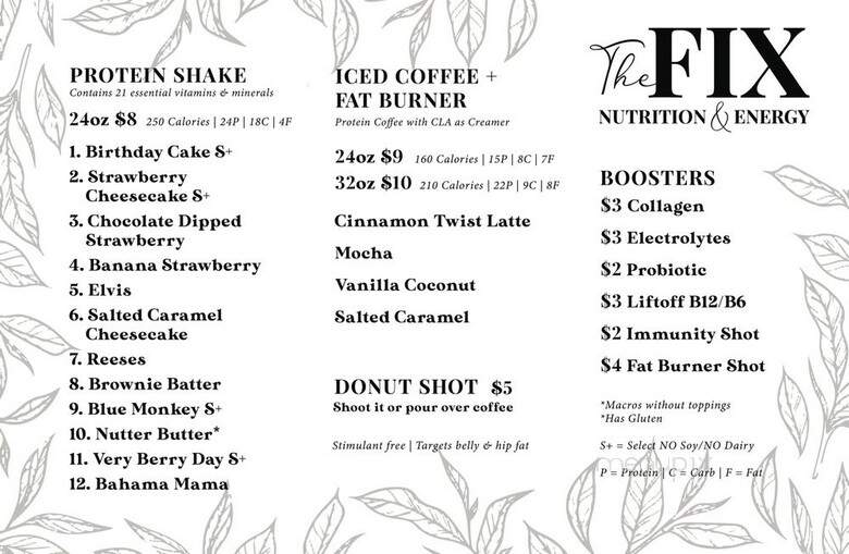 The FIX Nutrition & Energy - Boise, ID menu_pic