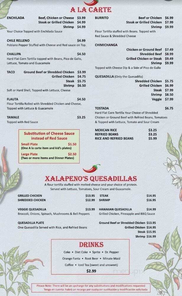 Xalapeno's Authentic Mexican Grill - Denham Springs, LA menu_pic