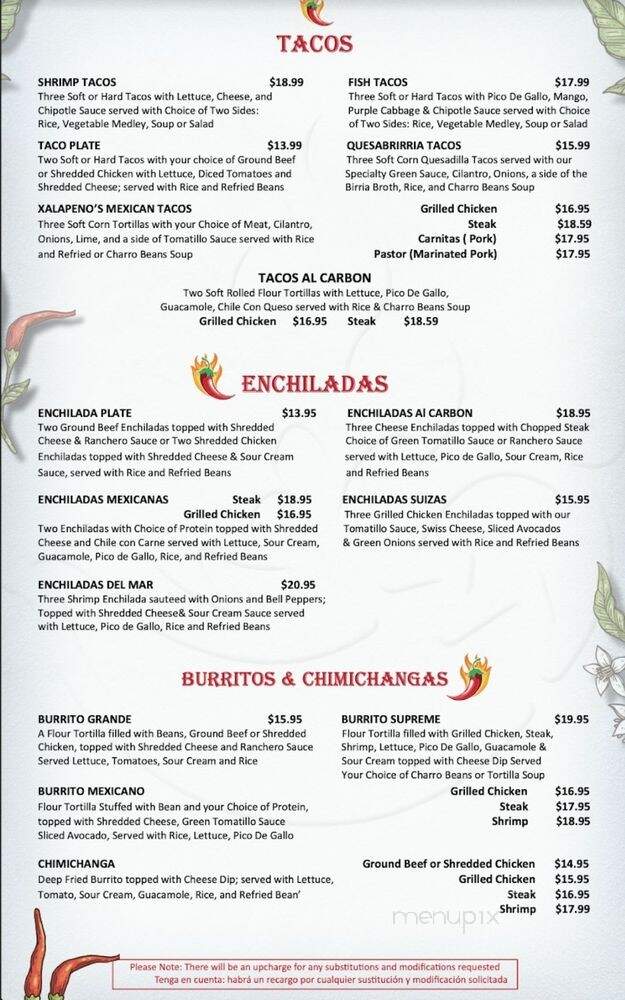 Xalapeno's Authentic Mexican Grill - Denham Springs, LA menu_pic
