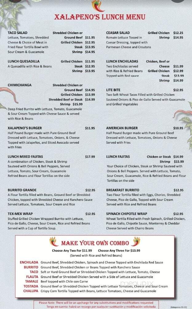 Xalapeno's Authentic Mexican Grill - Denham Springs, LA menu_pic