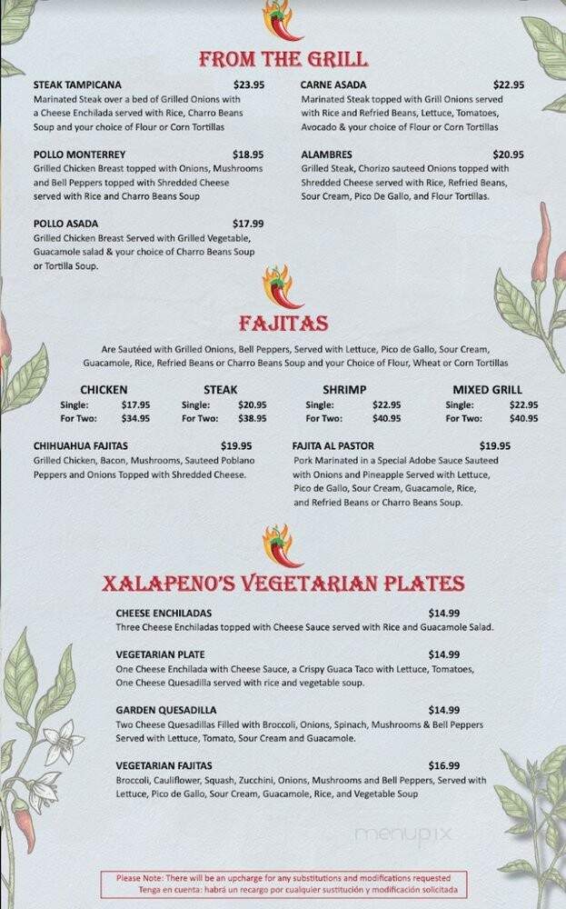 Xalapeno's Authentic Mexican Grill - Denham Springs, LA menu_pic
