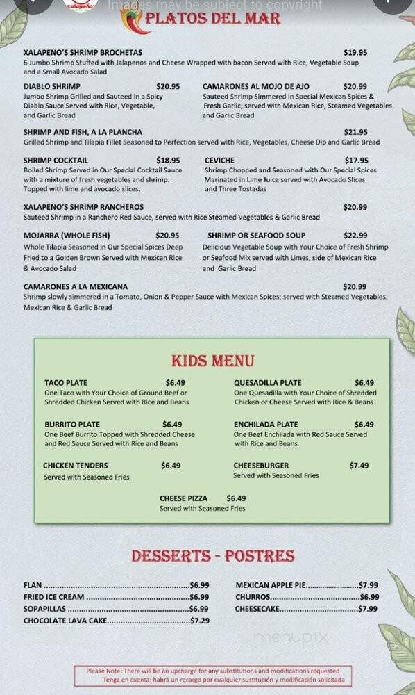 Xalapeno's Authentic Mexican Grill - Denham Springs, LA menu_pic