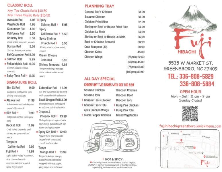 Fuji Hibachi - Greensboro, NC menu_pic