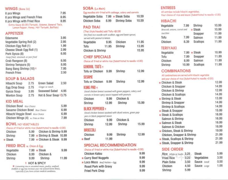 Fuji Hibachi - Greensboro, NC menu_pic