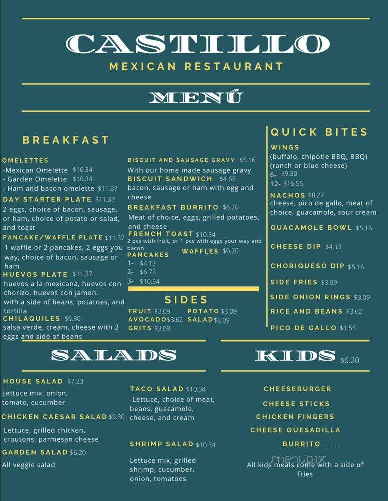 Castillo Mexican Restaurant - Raleigh, NC menu_pic