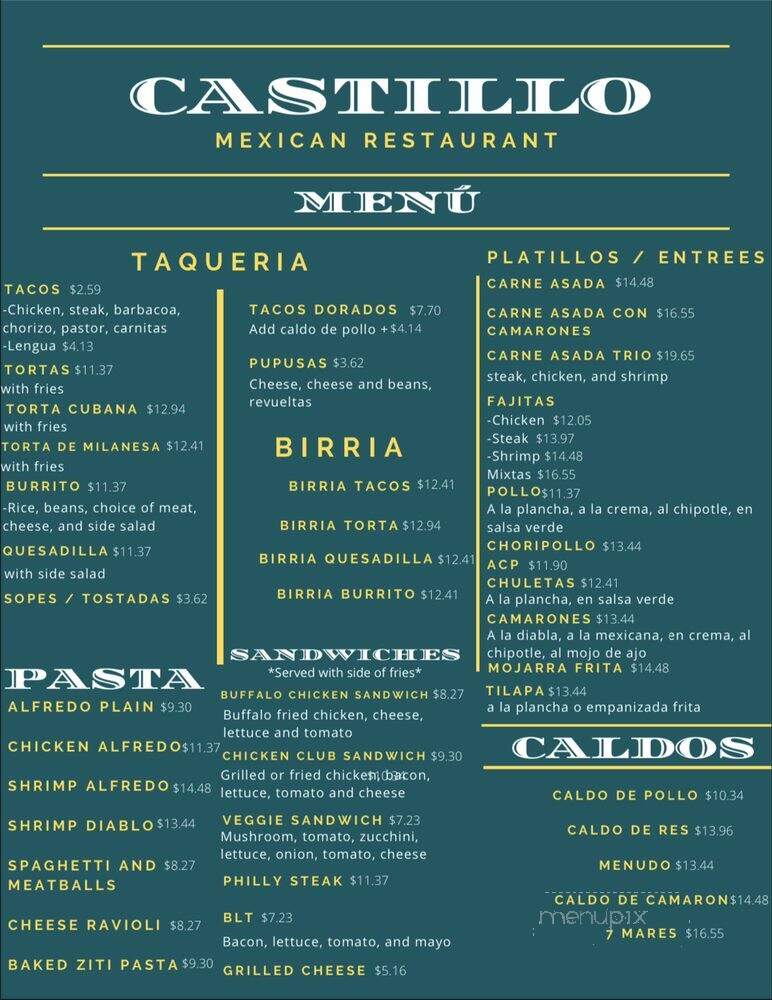 Castillo Mexican Restaurant - Raleigh, NC menu_pic