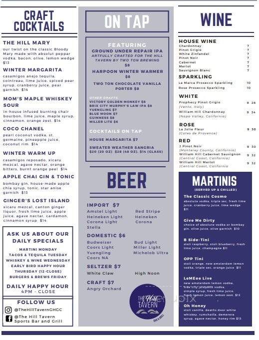The Hill Tavern - Kenilworth, NJ menu_pic