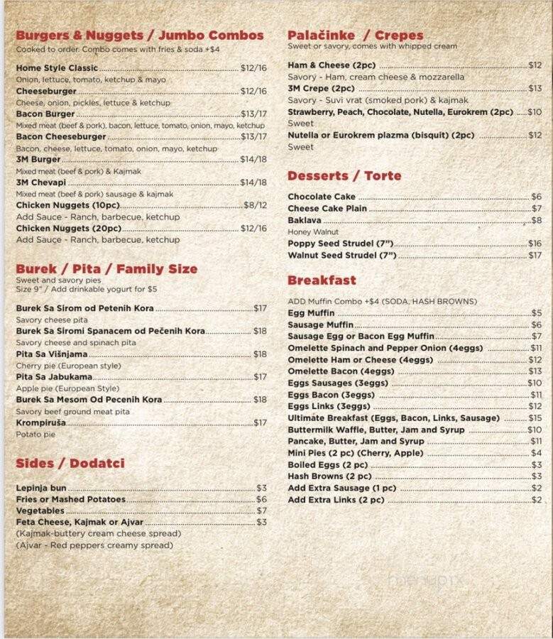 3M Restaurant - Chicago, IL menu_pic