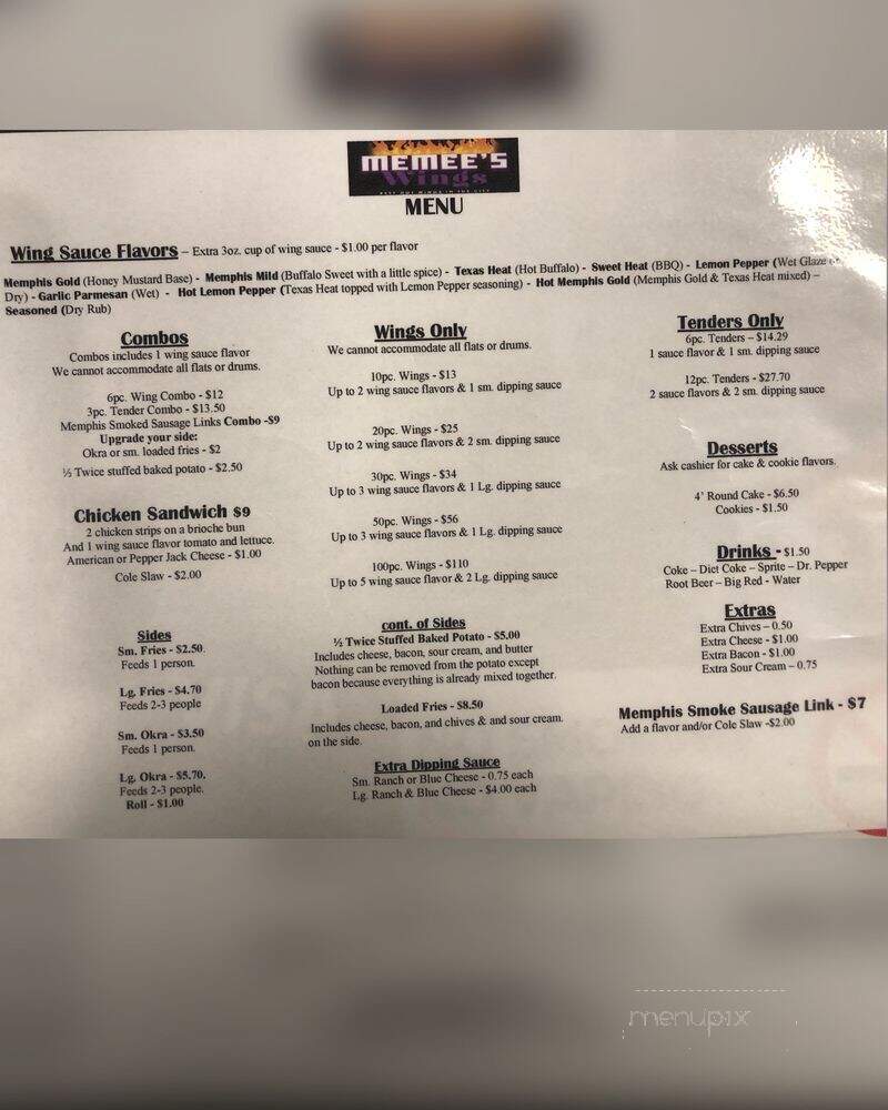 MeMee's Wings - Duncanville, TX menu_pic