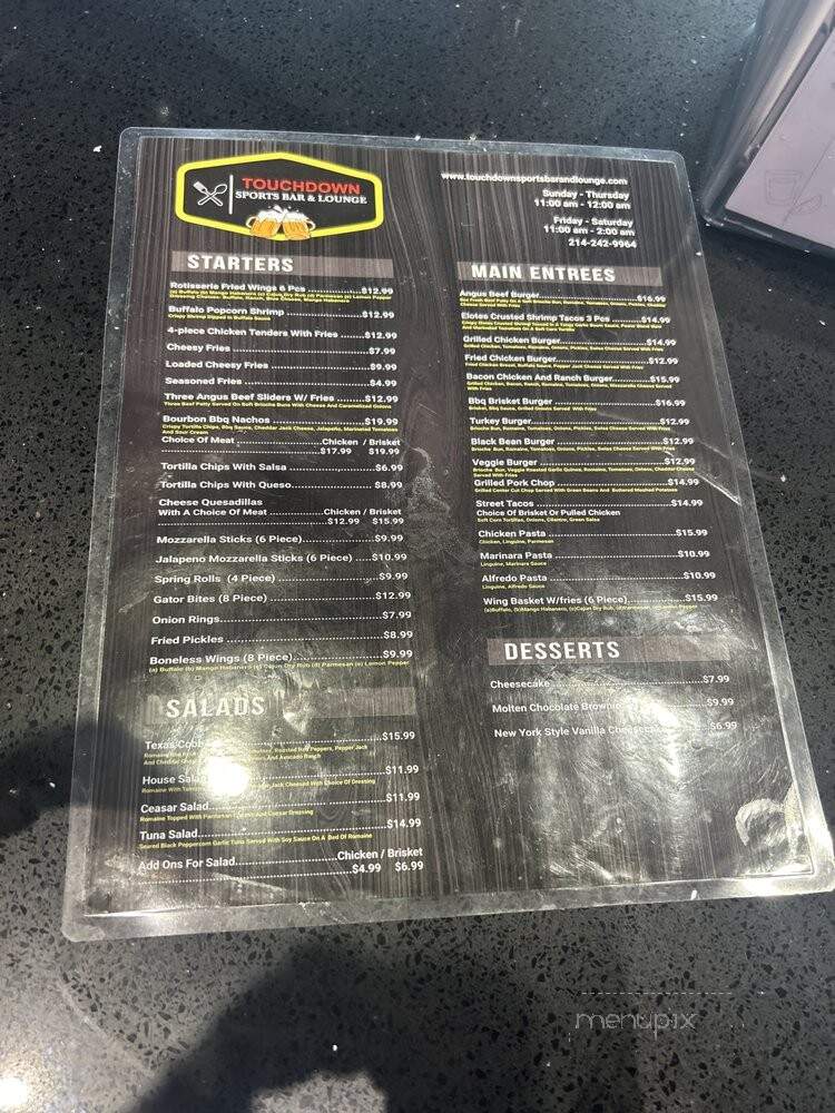 Touchdown Sports Bar and Lounge - DeSoto, TX menu_pic
