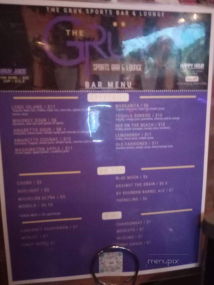 The GRUV Sports Bar & Lounge - Louisville, KY menu_pic