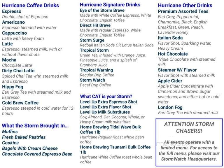 Hurricane Coffee Company - Summerville, SC menu_pic
