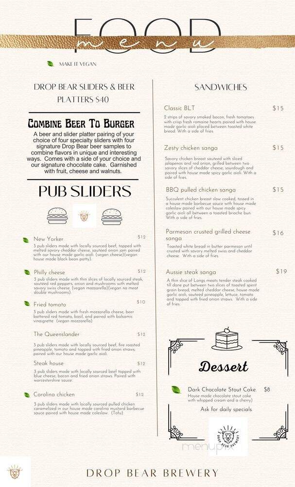 Drop Bear Brewery - Eugene, OR menu_pic