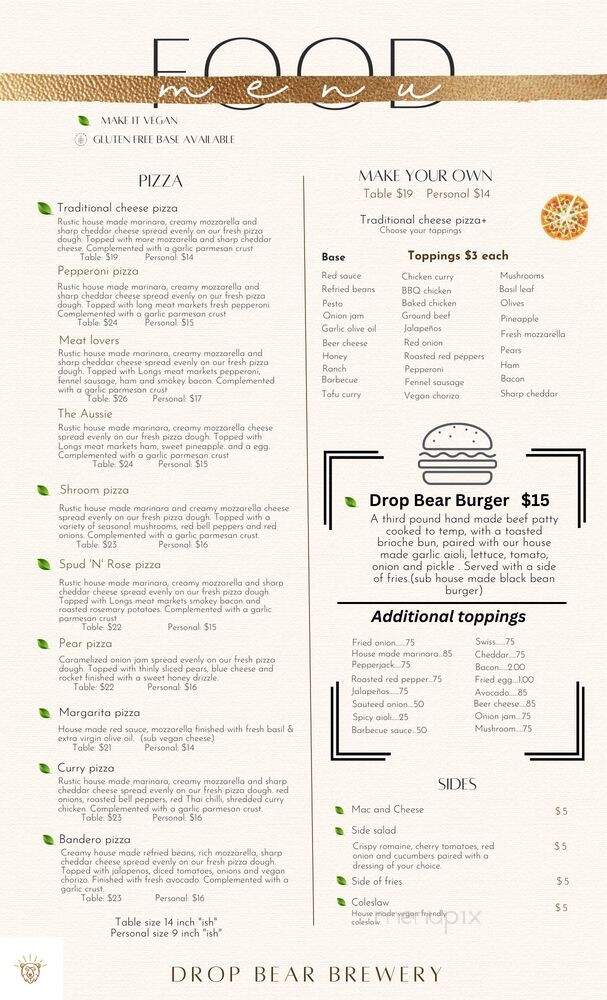 Drop Bear Brewery - Eugene, OR menu_pic