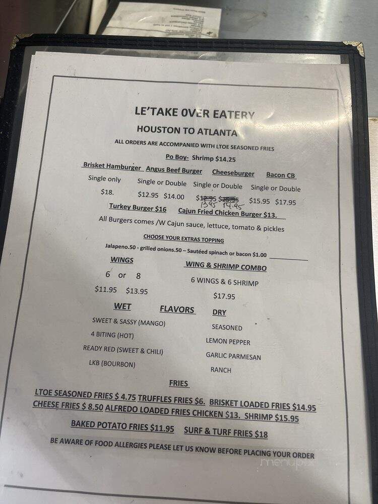 The Take Over - Houston, TX menu_pic