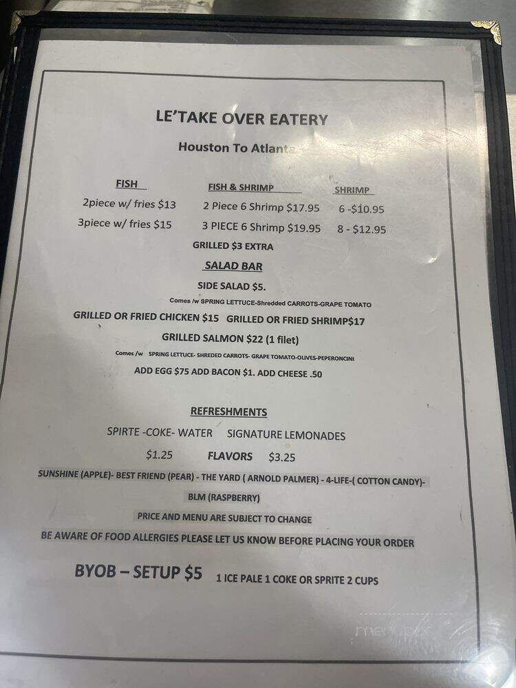 The Take Over - Houston, TX menu_pic