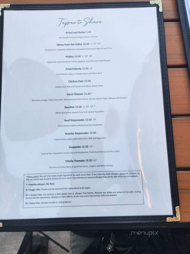 Entrecot Restaurant - Napa, CA menu_pic