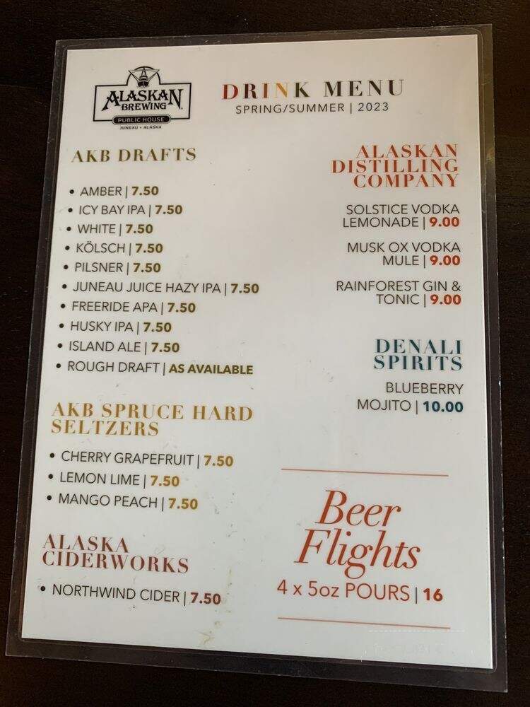Alaskan Brewing Public House - Juneau, AK menu_pic