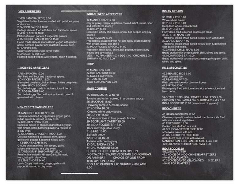 India Foodie Lounge - Bartlett, IL menu_pic