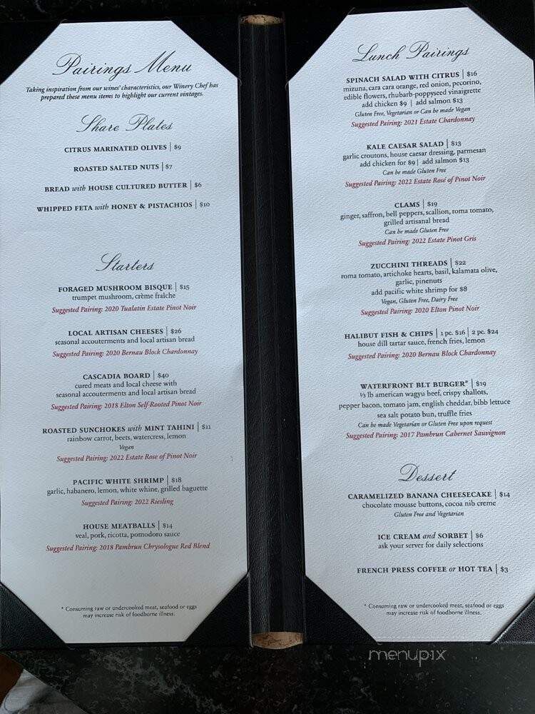 Willamette Valley Vineyards - Vancouver, WA menu_pic