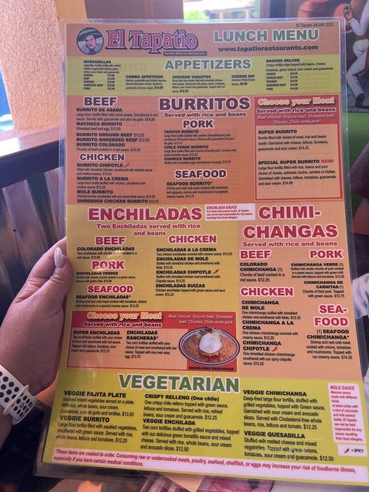 El Tapatio - Moab, UT menu_pic