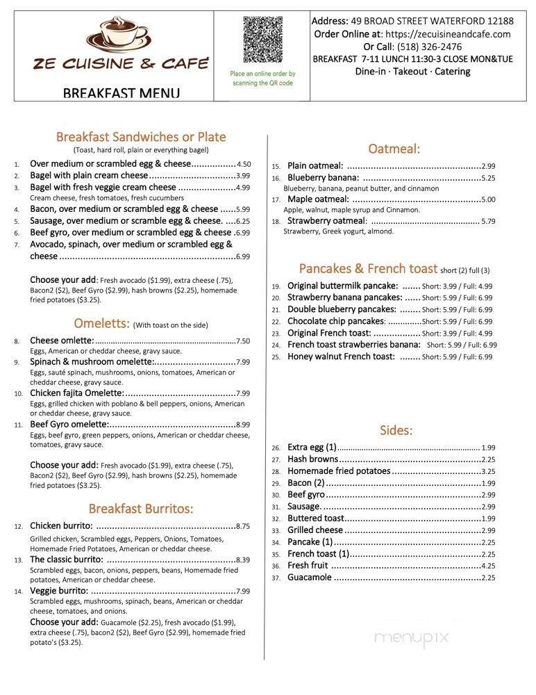 Ze Cuisine and Cafe - Waterford, NY menu_pic