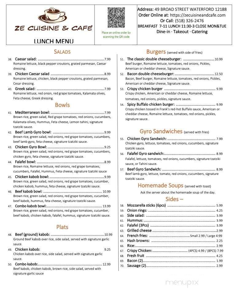 Ze Cuisine and Cafe - Waterford, NY menu_pic