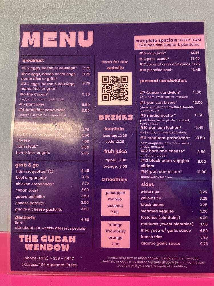 The Cuban Window - Savannah, GA menu_pic