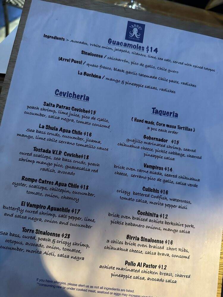 ARRE Sinaloa - Union City, NJ menu_pic