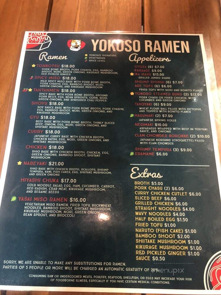 Yokoso Ramen - Sarasota, FL menu_pic