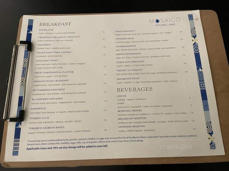 Mosaico Kitchen Bar - Miami, FL menu_pic