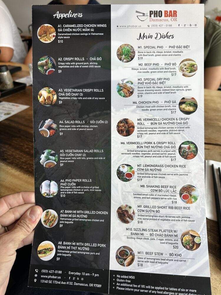 Pho Bar - Damascus, OR menu_pic