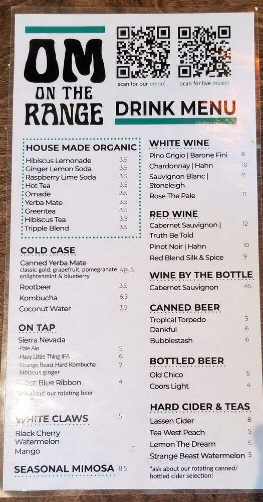 Om On the Range - Chico, CA menu_pic