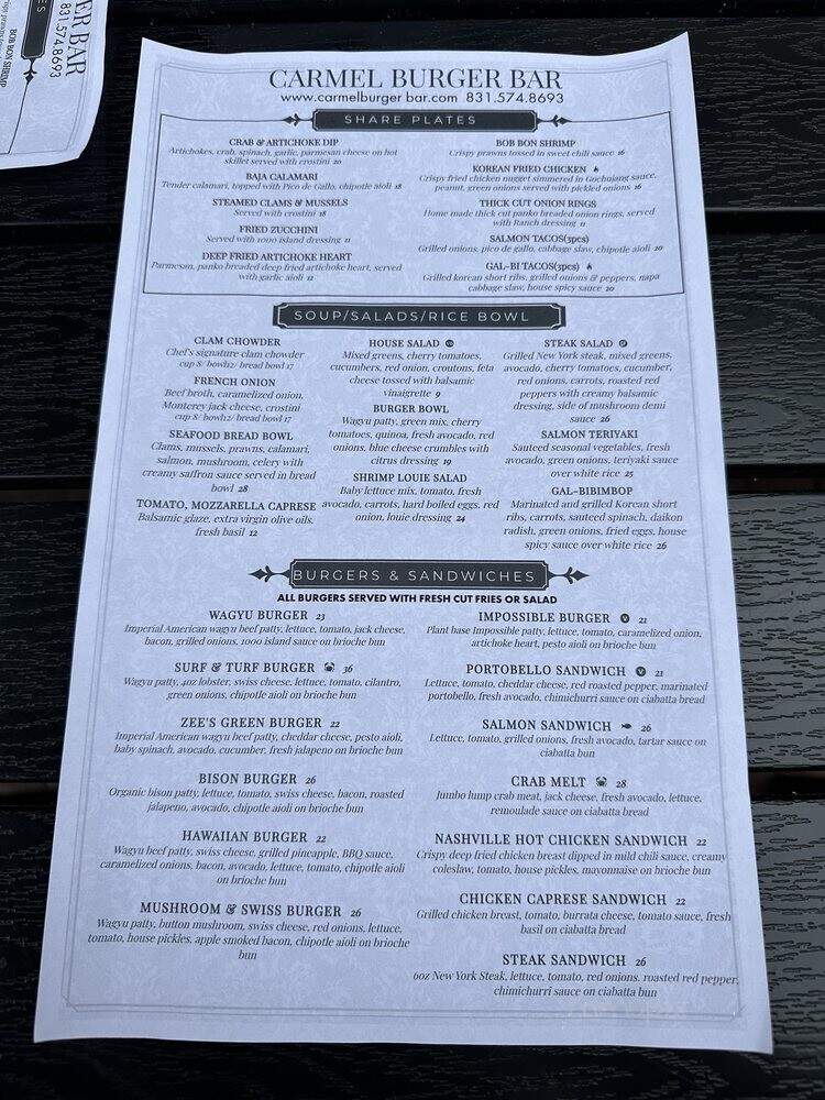 Carmel Burger Bar - Carmel-by-the-Sea, CA menu_pic