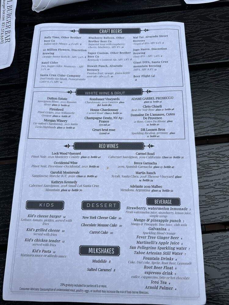Carmel Burger Bar Menu in CarmelbytheSea, CA Order Delivery & Reviews