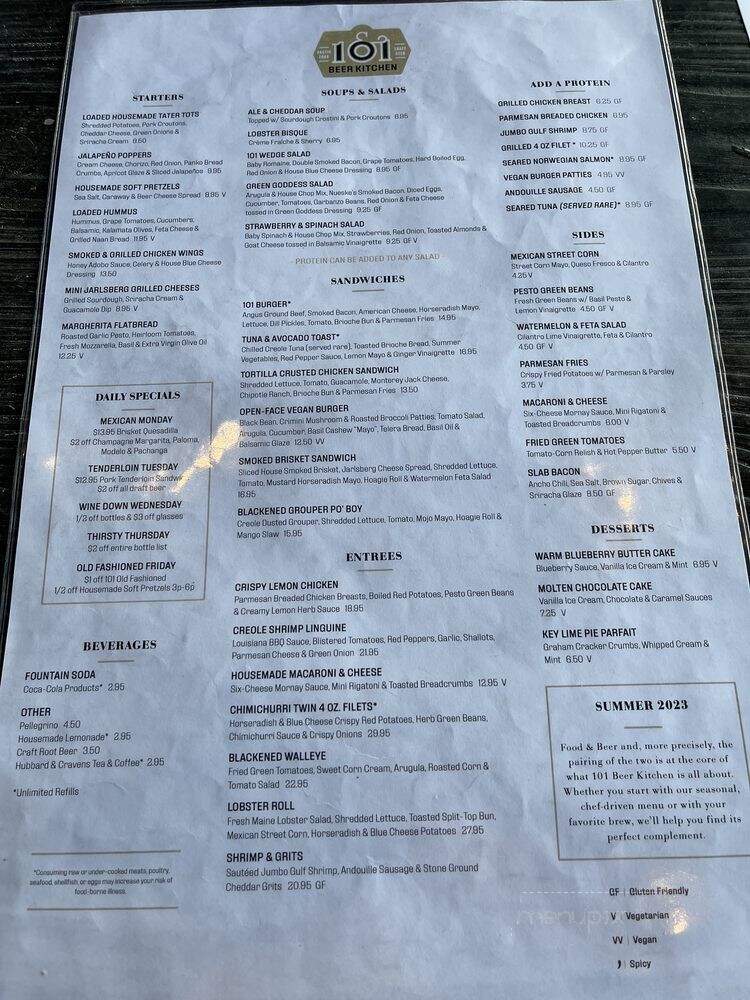101 Beer Kitchen - Carmel, IN menu_pic