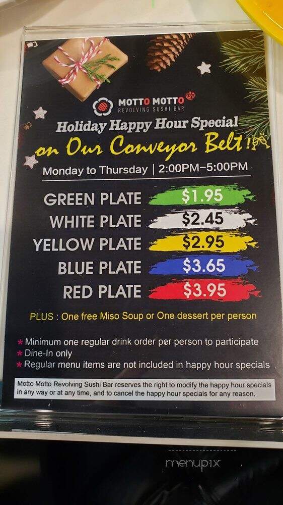 Motto Motto Revolving Sushi Bar - Clackamas, OR menu_pic